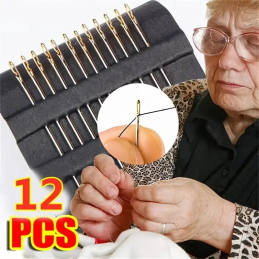 12 agujas de orificio lateral, aguja de enhebrar, aguja de coser, fácil para los ancianos. ayuda para coser